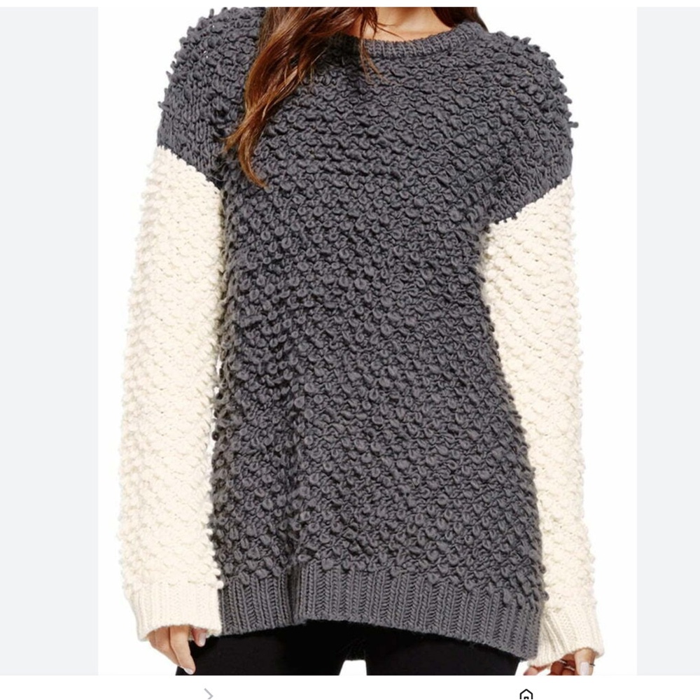 Two by Vince Camuto Charcoal Colorblock Shaggy Chunky Knit Pullover Sweater